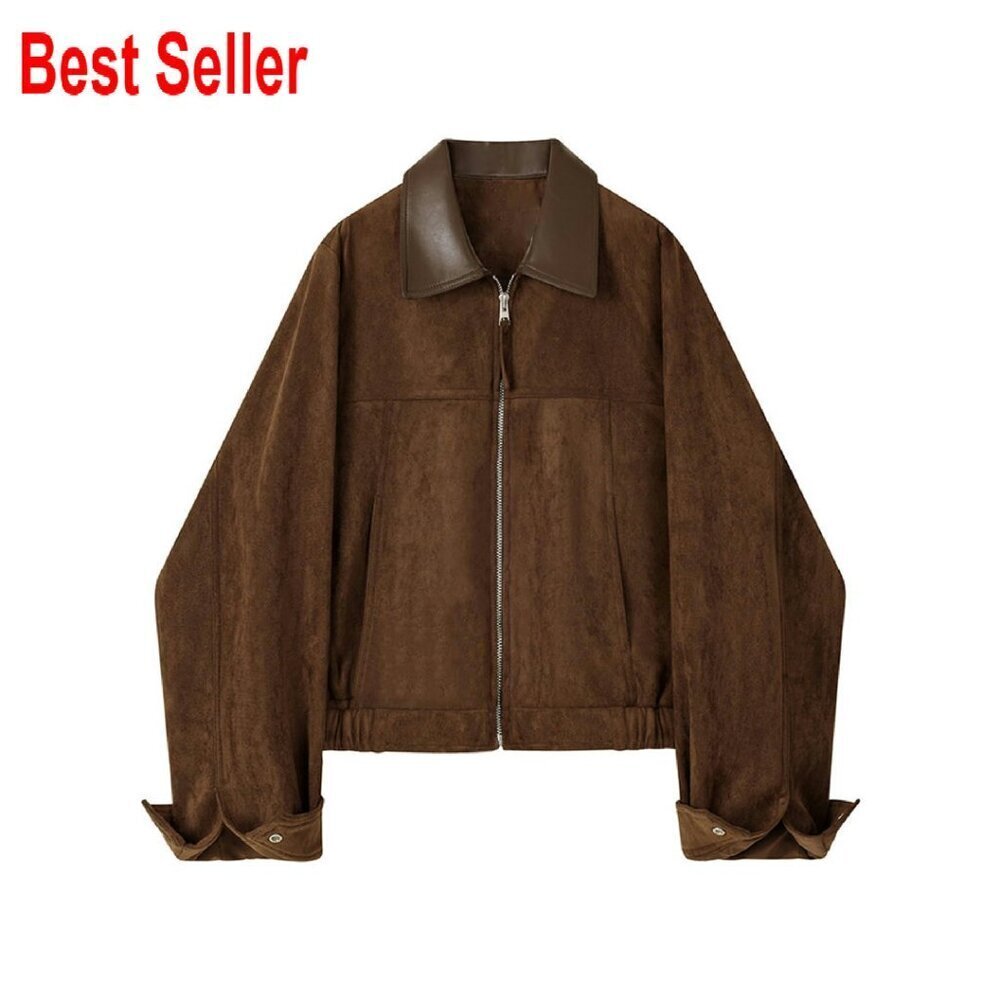 Faux Suede Cropped Jacket Utility Barn Coat Chic Y2K Retro Fall Outwear